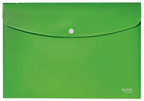 Irattartó tasak, A4, PP, patentos, LEITZ "Recycle", zöld