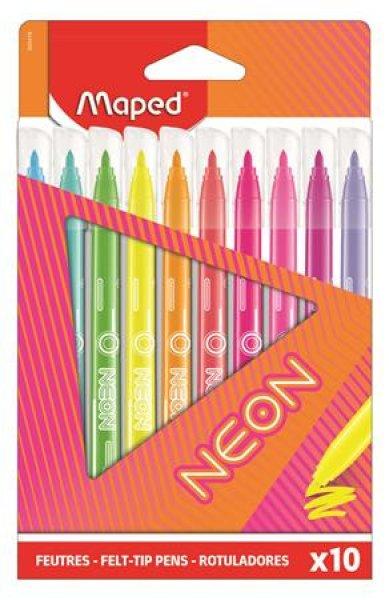 Filctoll készlet, 2,8 mm, kimosható, MAPED "Neon", 10 különböző
szín