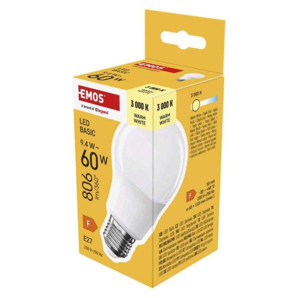 EMOS ZL5F42, LED izzó Basic A60 / E27 / 9,4 W (60 W) / 806 lm / Meleg fehér