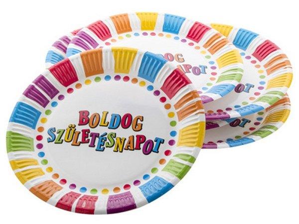 Boldog születésnapot papírtányér 6 darabos - 23 cm