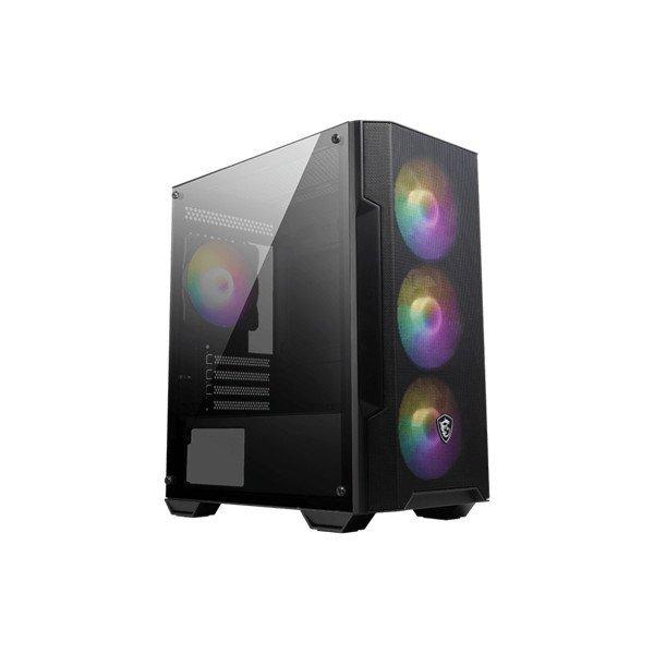 MSI Ház Micro ATX FORGE M100A, 4xA-RGB ventilátor, Tápegység nélkül,
üvegfalú, fekete