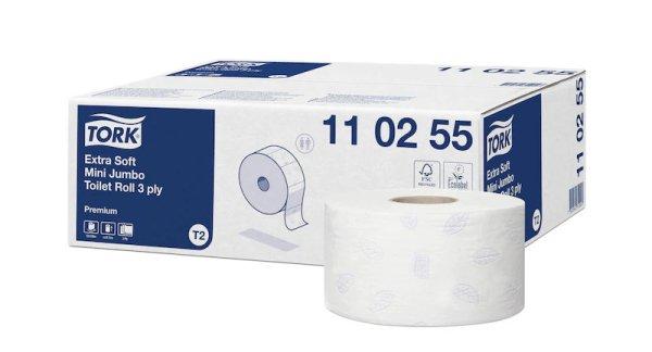 Egészségügyi papír Tork Extra Soft Mini Jumbo Prémium, nagytekercses, 3
rétegű, T2, 110255