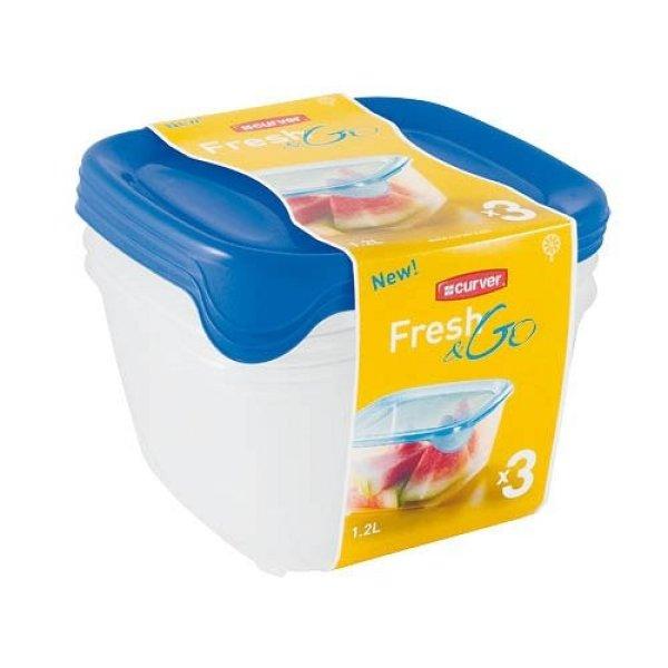 Ételtartó szett CURVER "Fresh&Go" négyzetes 3 x 1,2L 182220