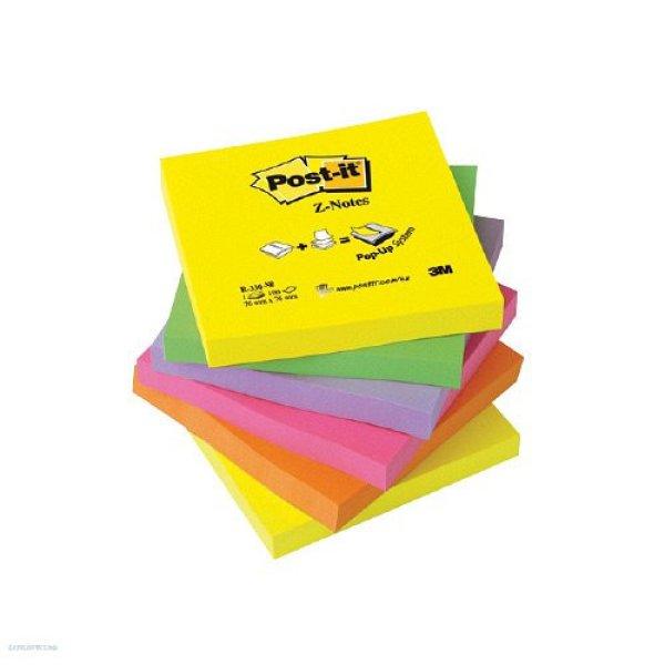 Post-it öntapadós jegyzettömb, R-330-NR Z-szivárványcsomag 76 × 76 mm, 100
lap, 6 tömb, neon színek