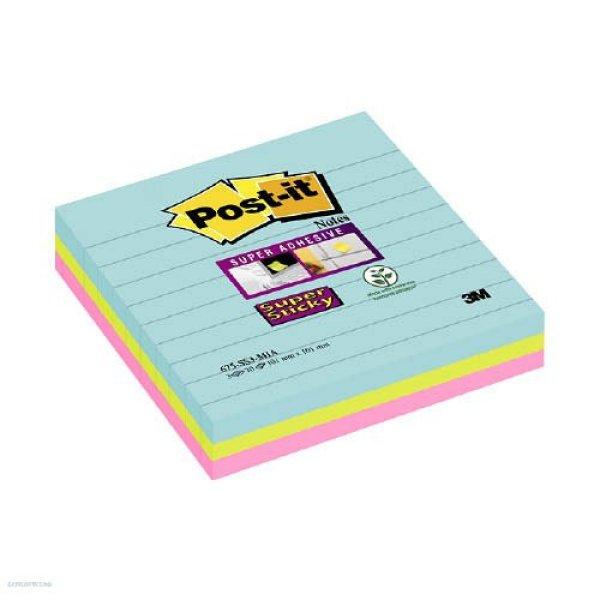Post-it Super Sticky öntapadós jegyzettömb, szivárványcsomag vonalas
101x101 mm 70 lap 3 tömb 675-SS3M