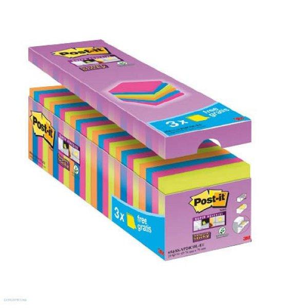 Post-it Super Sticky öntapadós jegyzettömb, 76x76 mm, 90 lap, 24 tömb 654-
P24SSCOL-EU