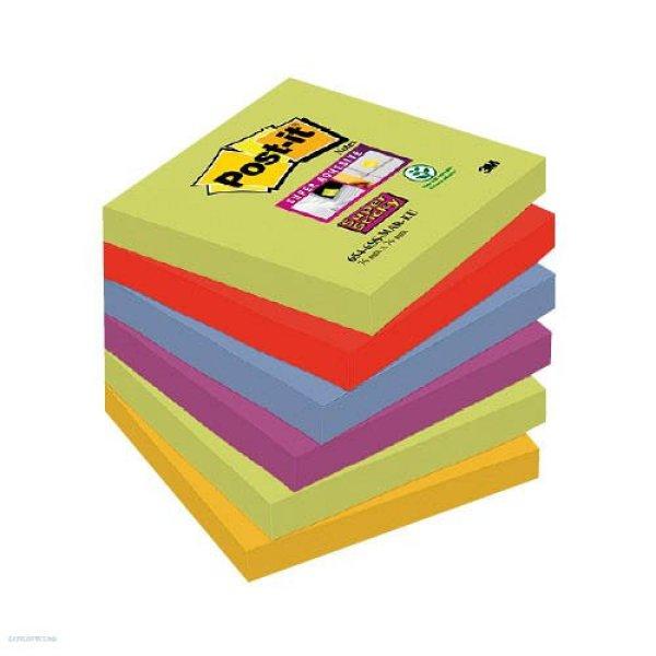 Post-it Super Sticky öntapadós jegyzettömb, szivárványcsomag 76×76 mm, 90
lap, 6 tömb, Marrakesh, 654-6SS MAR