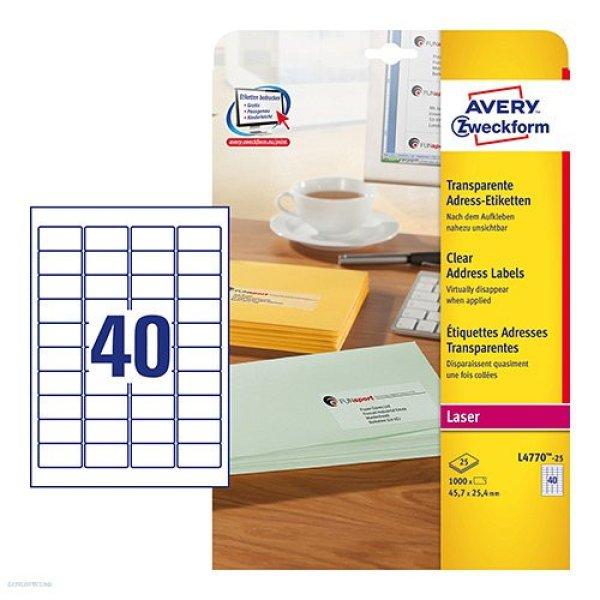 Etikett címke címzés L4770-25 45,7 x 25,4 mm 25 ív Avery QuickPeel