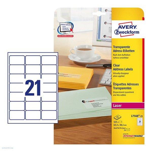 Etikett címke címzés L7560-25 QuickPEEL átlátszó poliészter C6
borítékra 63,5 x 38,1 mm