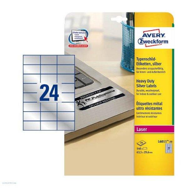 Etikett címke speciális L6133-20 ipari ezüst poliészter 70 x 37 mm 20 ív
Avery