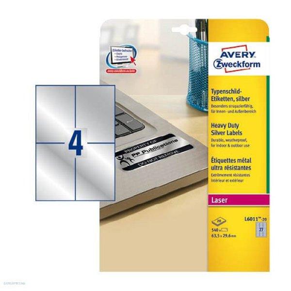 Etikett címke speciális L6134-20 ipari ezüst poliészter 105 x 148 mm 20 ív
Avery