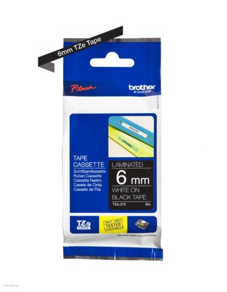 Betűnyomó kazetta 6mm Brother TZe315 fekete-fehér