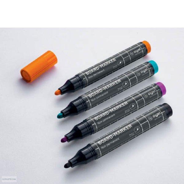 Táblamarker kerek hegyű, üvegre író, 2-3 mm, Sigel, 4 db, fekete, türkiz,
magenta, narancs, BA011