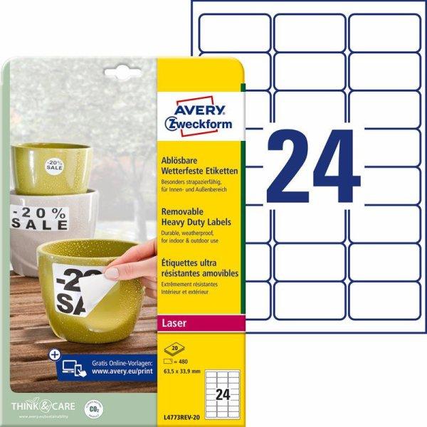 Etikett címke speciális L4773REV-20 visszaszedhető időjárásálló
poliészter 63,5x33,9mm 20ív fehér Av fehér