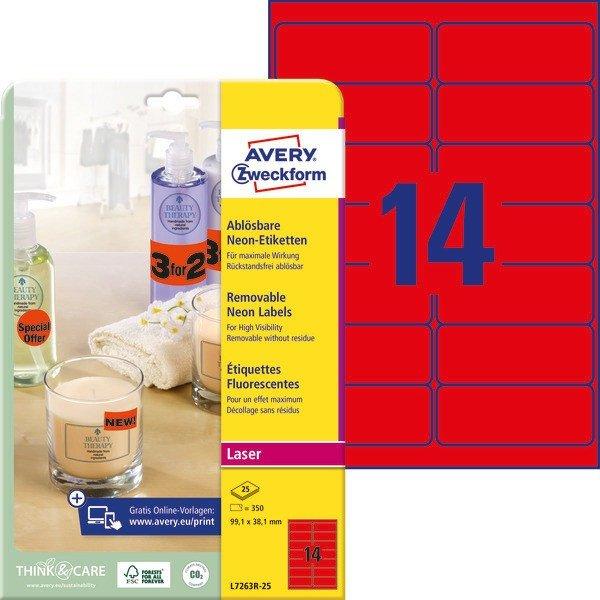Etikett címke speciális visszaszedhető L7263R-25 címke 99,1 x 38,1 mm
neonpiros