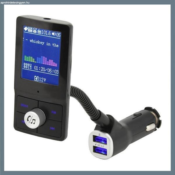 Autós FM transzmitter – színes LCD kijelző, Bluetooth, USB, microSD, AUX
07722