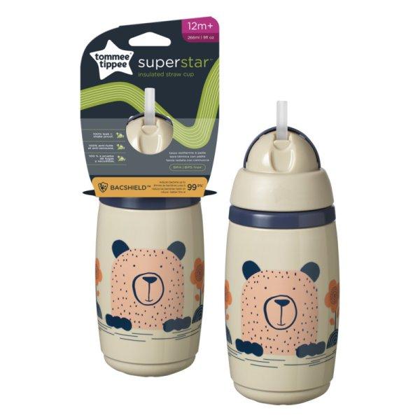 Tommee Tippee Superstar insulated straw szívószálas hőtartó pohár, drapp,
266ml
