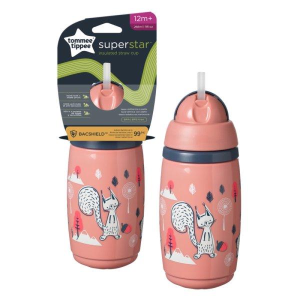 Tommee Tippee Superstar insulated straw szívószálas hőtartó pohár,
rózsaszín, 266 ml