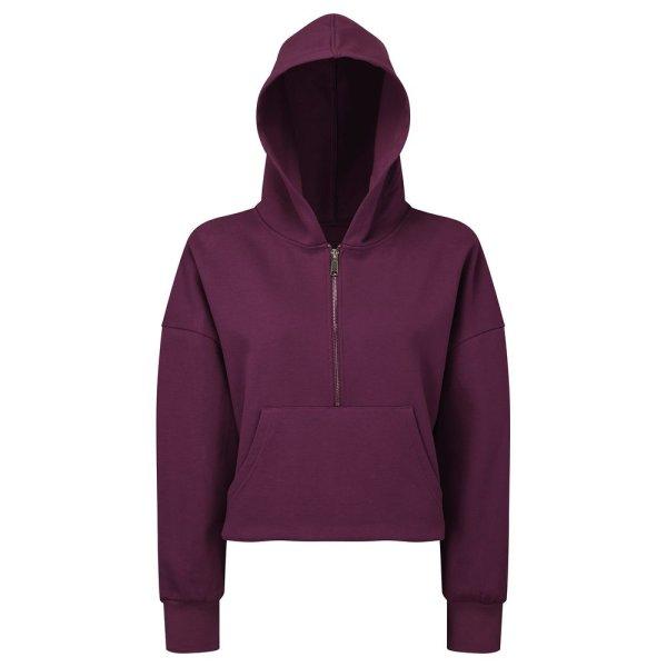 TriDri® Női kapucnis pulóver 1/2 cipzárral - Fuksziaszín | S/M