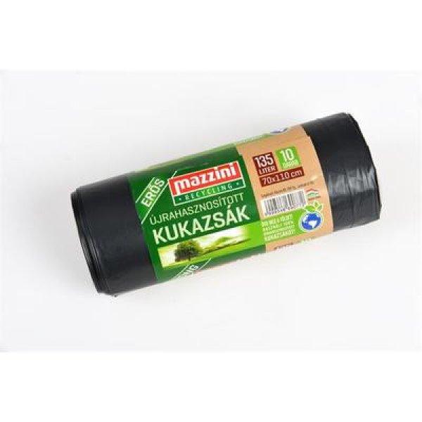 Szemeteszsák, újrahasznosított, erős, 135 l, 10 db,70x110 cm, MAZZINI