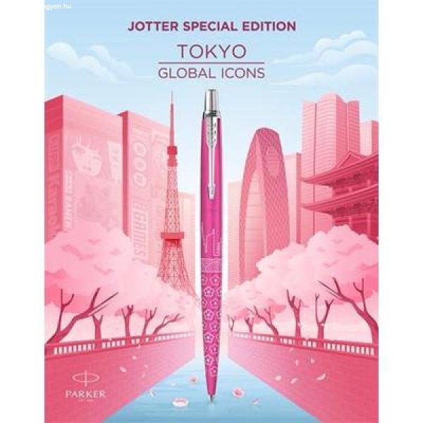 Golyóstoll, 0,7 mm, ezüst színű klip, mintás tolltest, PARKER, "Royal
Jotter Tokyo", kék