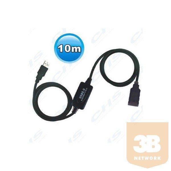WIRETEK kábel USB Hosszabbító A-A, 10m, Male/Female, Aktív