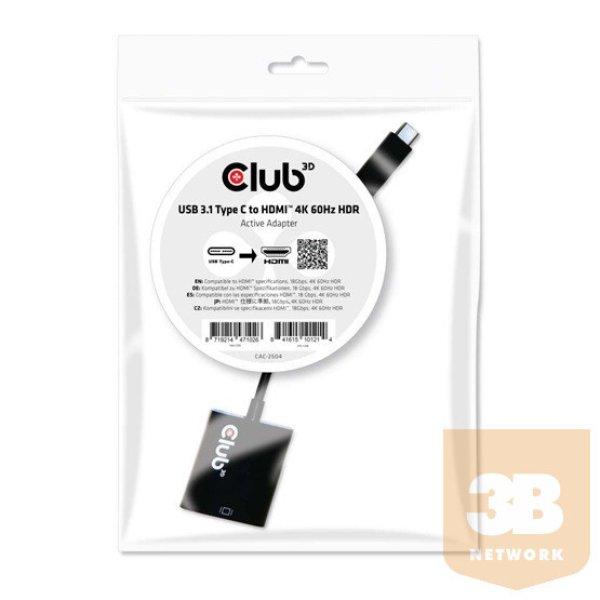 ADA Club3D USB TYPE C 3.1 GEN 1 TO HDMI 2.0 4K60HZ HDR Active Adapter