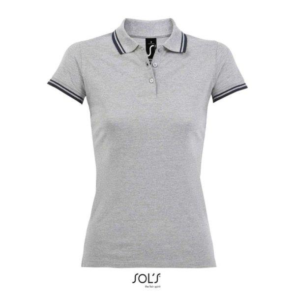 PASADENA Női galléros póló kontrasztos csíkokkal, SOL'S SO00578,
Grey/Navy-M