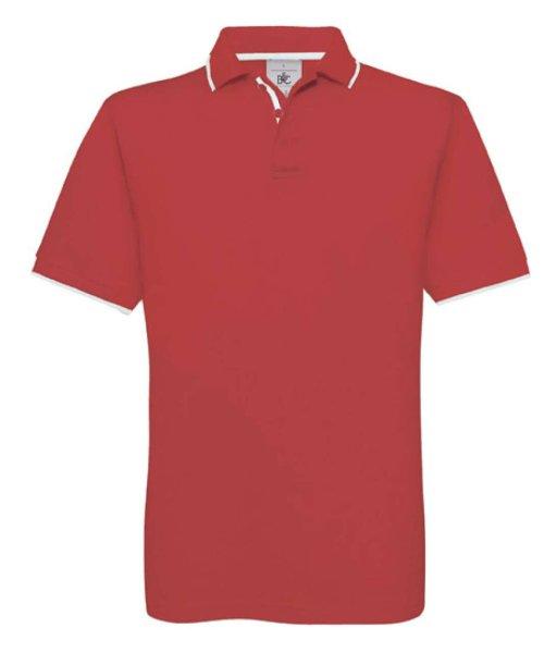 B&C BCPU413 kontrasztos szegélyű galléros férfi piké póló, Red/White-XL