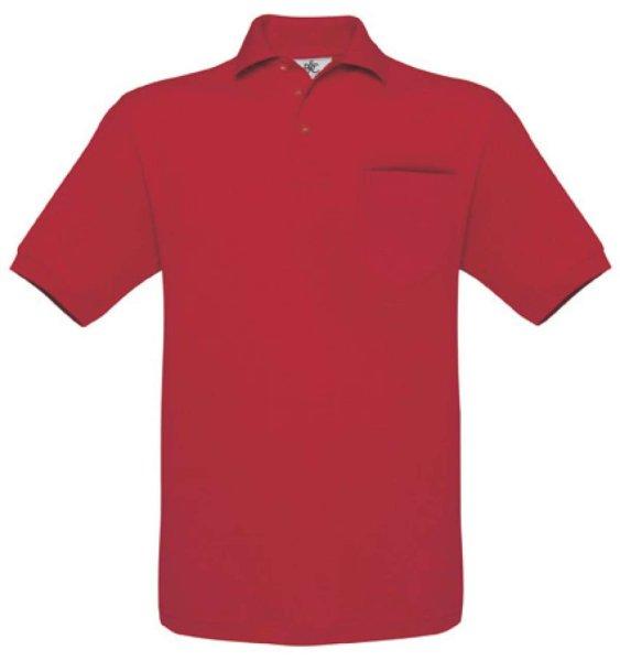 B&C BCPU415 mellzsebes rövid ujjú galléros piké férfi póló, Red-M