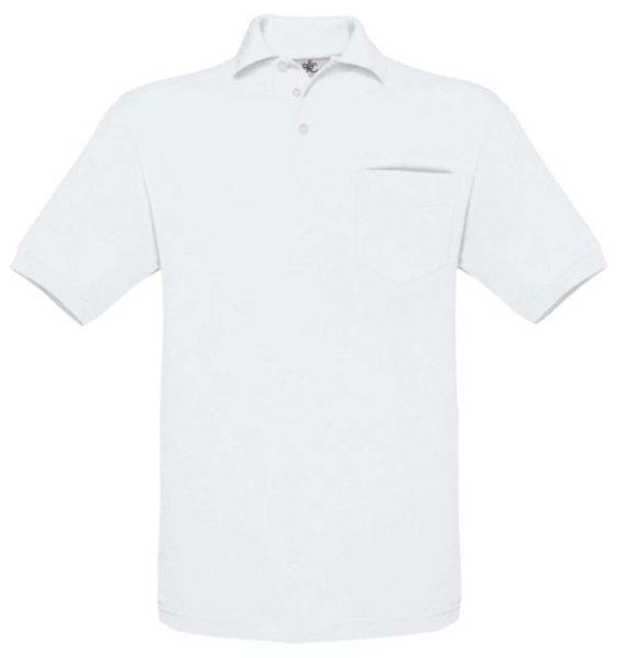 B&C BCPU415 mellzsebes rövid ujjú galléros piké férfi póló, White-2XL