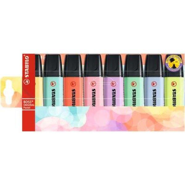 Szövegkiemelő készlet, 2-5 mm, STABILO "BOSS original Pastel", 8
különböző szín