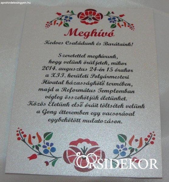 Egylapos esküvői meghívó magyaros mintával
