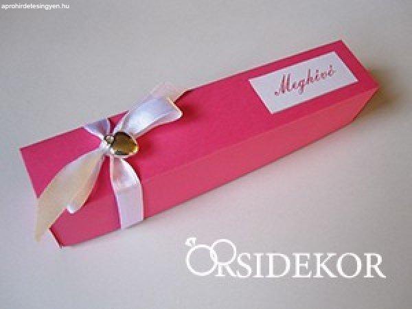 Dobozos esküvői meghívó masnival és szívvel, 3x16 cm