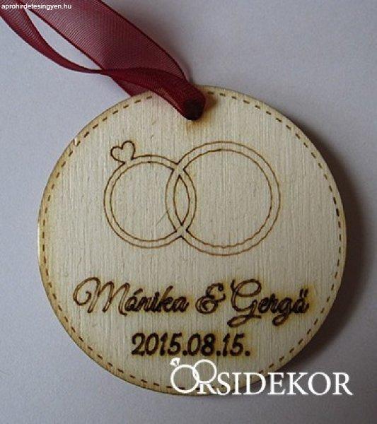 Köszönetajándék gyűrűs, fa kulcstartó
