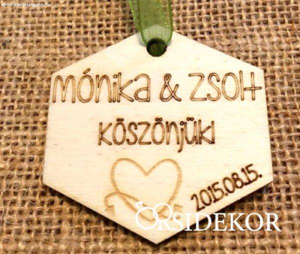Köszönetajándék fa kulcstartó hexagon