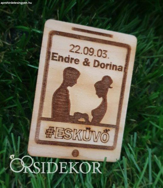 Köszönetajándék esküvői hűtőmágnes fából