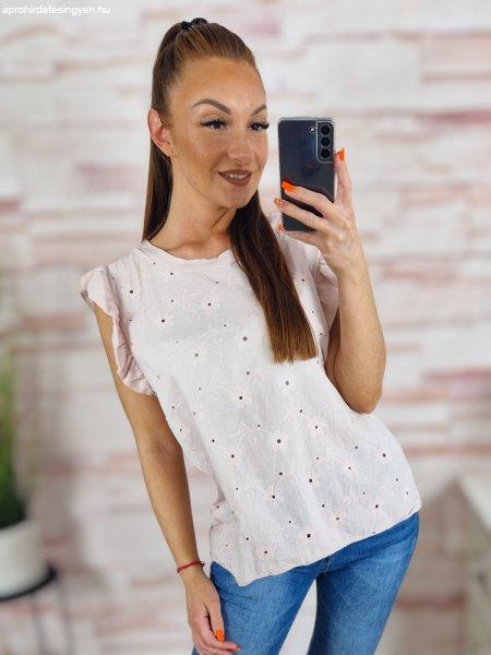 Pillangó ujjú, elején áttört hímzéses, 100% pamut felső M-L