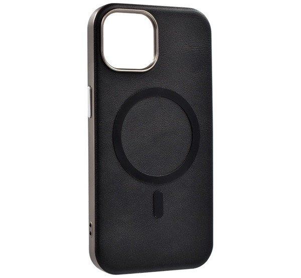 Szilikon telefonvédő (ECO bőr hatású hátlap, karcolásmentesítő belső,
fém kameravédő, MagSafe, prémium) FEKETE Apple iPhone 14 Pro