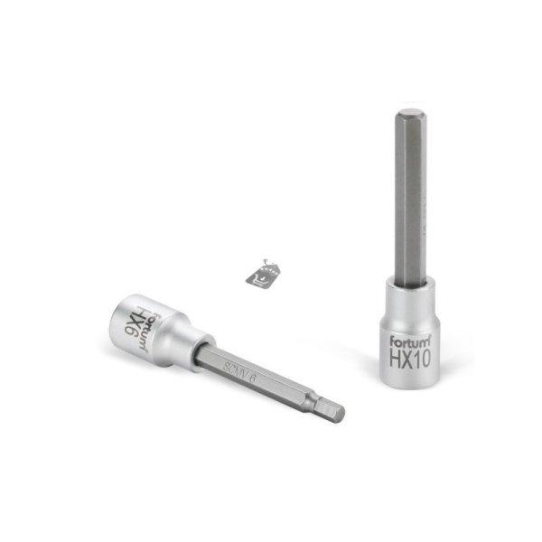 FORTUM bitdugófej, imbusz, 1/2', hosszú, 61CrV5/S2, mattkróm; 6mm (HX6),
100mm FORTUM