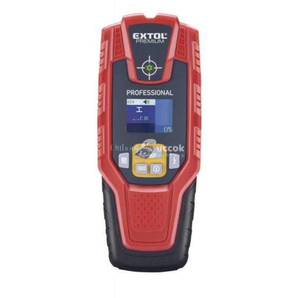 EXTOL PREMIUM digitális detektor, rejtett fém (vas, réz, alu) és fa
tárgyak, illetve feszültség alatti vezeték keresésére, LCD k