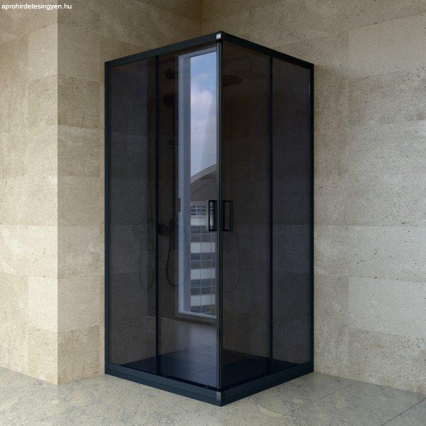 Welland SQ-9090 zuhanykabin elhúzható ajtóval - 90 x 90 cm - fekete profil /
füstüveg