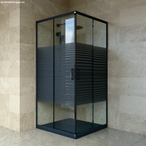 Welland SQ-9090 zuhanykabin elhúzható ajtóval - 90 x 90 cm - fekete profil /
dekorbetét