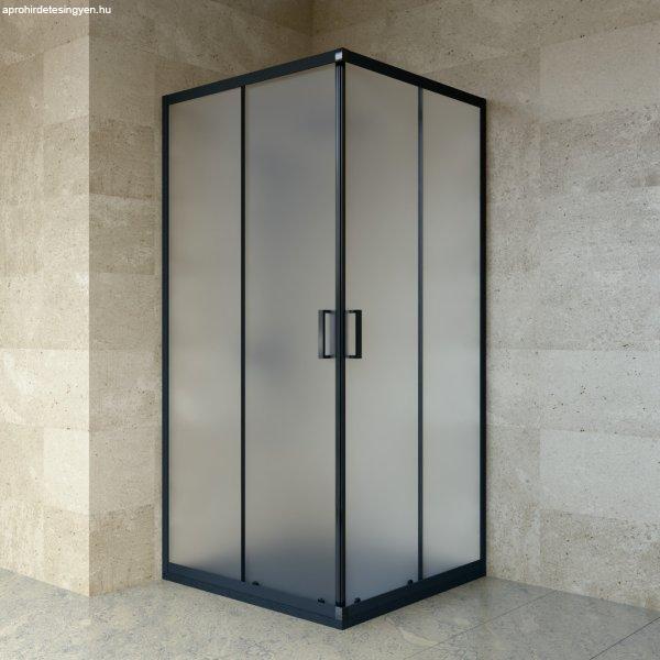 Welland SQ-9090 zuhanykabin elhúzható ajtóval - 90 x 90 cm - fekete profil /
tejüveg