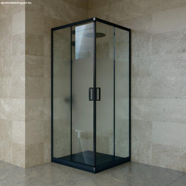 Welland SQ-9090 zuhanykabin elhúzható ajtóval - 90 x 90 cm - fekete profil /
átlátszó + tejüveg