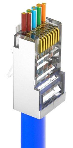 Nestron Árnyékolt RJ45 csatlakozó; Cat6; átfűzhető; fali és patch
kábelekhez; 100 db/csomag