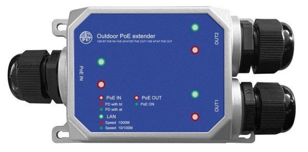 Nestron 2 portos gigabit ethernet PoE extender; 90 W; max. 250 méter;
túlfeszültség védelem; IP67; IK10