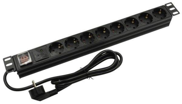 Nestron 19" elosztósáv (PDU) kapcsolóval; 8 Shuko csatlakozó;
túlfeszültség védelem