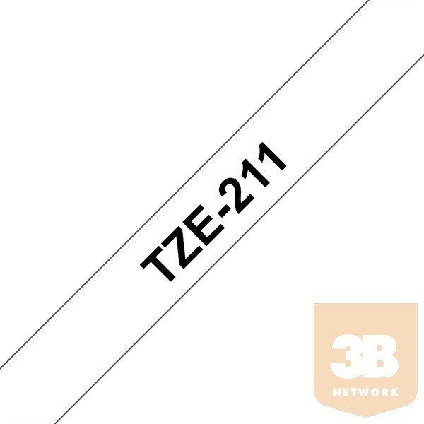 BROTHER Festékszalag TZe-211, Fehér alapon Fekete, Laminált, 6mm 0.23",
8 méter