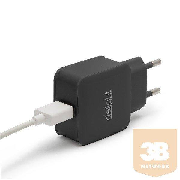 Delight Telefon töltő - 1db USB, 5V/1.2A, Fekete